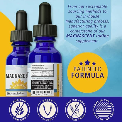 Nascent Iodine Organic Daily Health Supplement High Potency 2% Concentrated Liquid Iodine Drops Supports Energy & Metabolism (1oz/30ml)