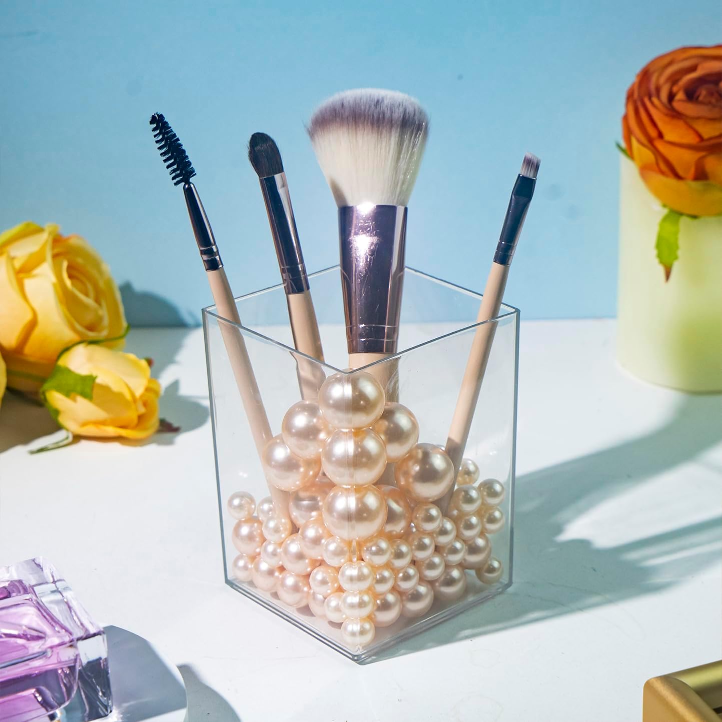 150Pcs Champagne Polished No Hole Faux Pearl Beads for Vase Filling Decorations, Plastic Pearls Vase Fillers, Table Scatters, Wedding Centerpiece, Home Decor, 8/14/20 mm