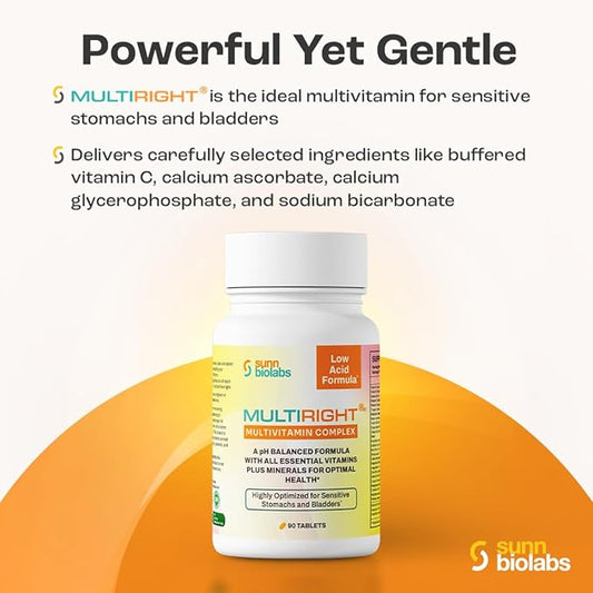 MULTIRIGHT | LOW ACID MULTIVITAMIN for Sensitive Stomachs, Bladders or IC | 14 Vitamins & 14 Minerals | Bladder-Friendly, pH Balanced | Easy on Digestion-Less Acidic | Buffered Vitamin C | 270 Tab (3)