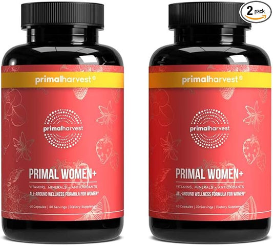 Primal Harvest Multivitamin for Women Vitamin A, Vitamin C, Vitamin D and E, Vitamin B12, B6, Biotin, Zinc Supplements, 60 Capsules (Womens 2 Pack)