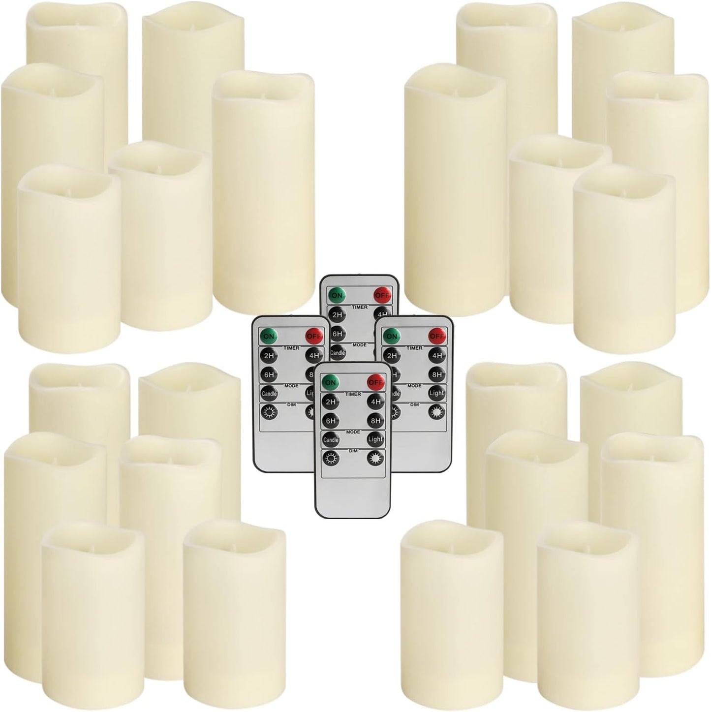 pliadvbu Flameless Pillar Candles with 4 Remote Control and Timer,Realistic Waterproof LED Candles, Long Lasting, Pack of 24 (H 4" 5" 6" x D 2.2"),for Christmas Decorations,Table,Aniversary