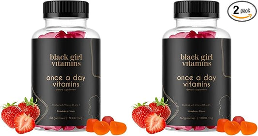 Black Girl Vitamins Once a Day - Womens Multivitamin Gummy - Vitamin A, B, C, E and Zinc. Multivitamin for Women, Immune Support. Vegan, Gluten-Free. Made in The USA (Strawberry, 30 Day Supply)