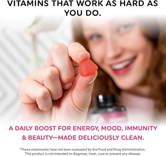 Women's Multivitamins Gummy Vitamin - Multivitamin for Women, Gummy Vitamins, All-Natural, Gluten-Free, Non-GMO, Womens Vitamins Gummies - Strawberry, Cherry, & Raspberry Flavored, 100 Count