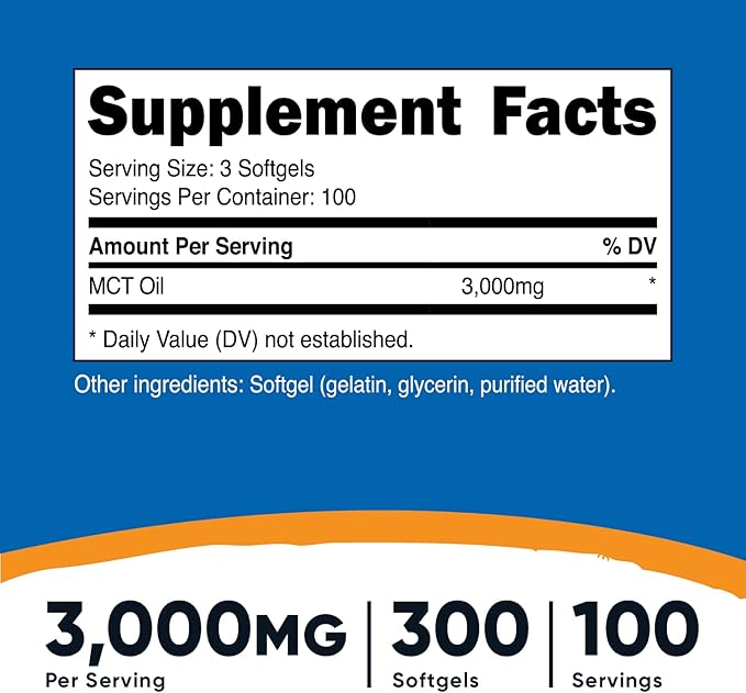 Nutricost MCT Oil Softgels 1000mg, 300 SFG (3,000mg Serv) - Great for Keto, Ketosis, and Ketogenic Diets