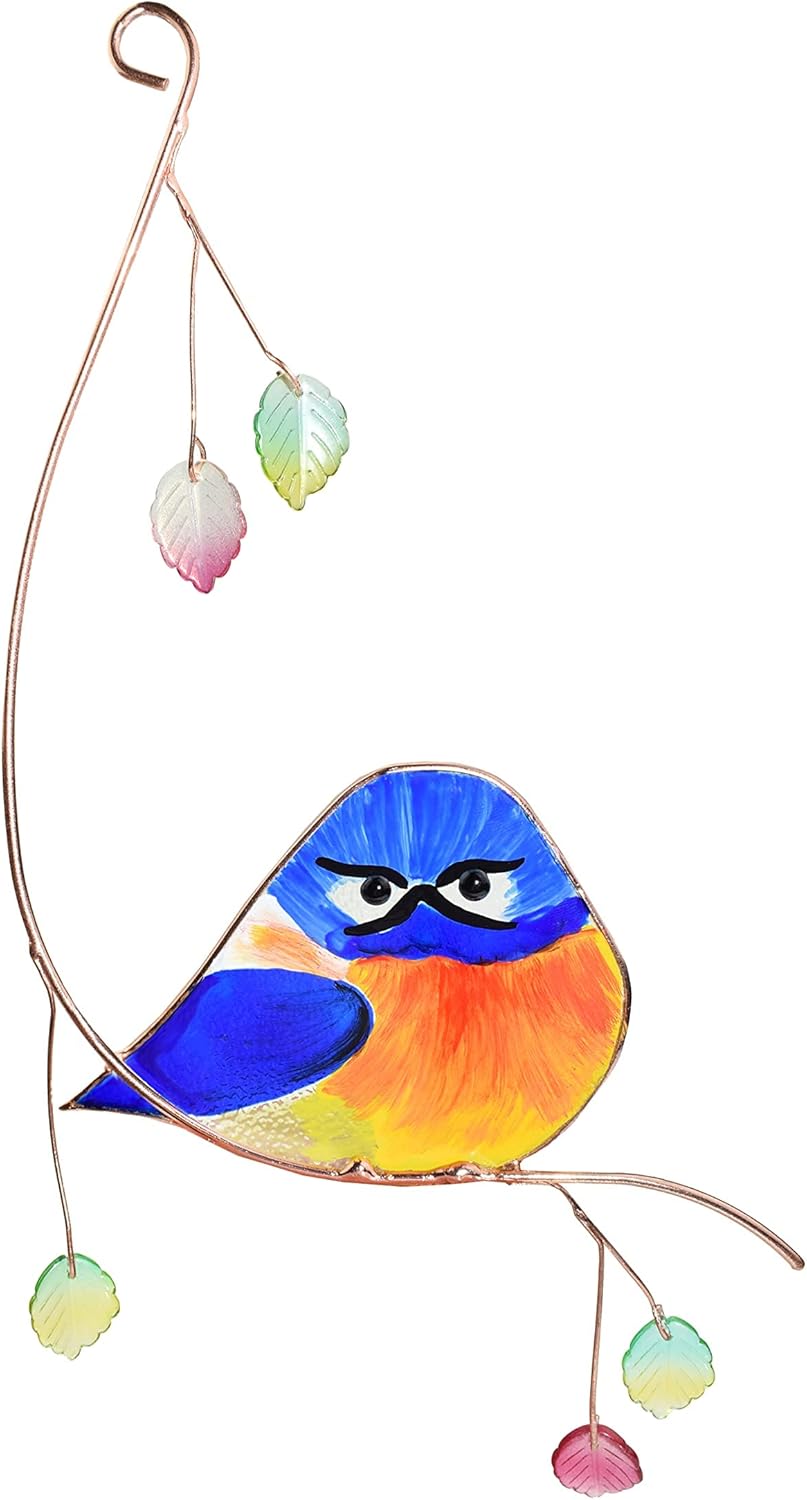 Lolitarcrafts Grumpy Owl Stained Glass Suncatcher Bluebird Stained Window Painting Bird Hanging