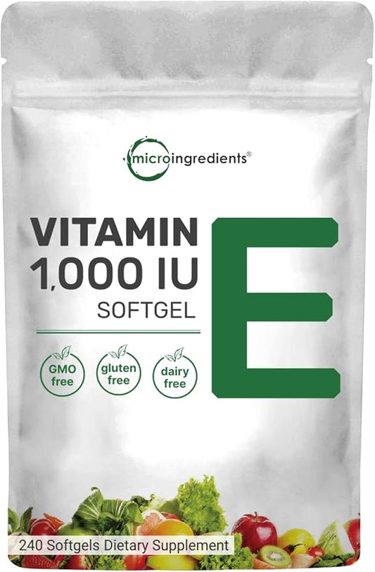 Micro Ingredients Vitamin E, 240 Softgels | Pure Vitamin E Oil Pills | Antioxidant Supplements for Skin, Face, Heart, & Immune Health | Non-GMO, Gluten Free