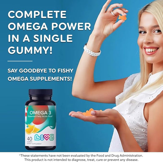 Omega 3 Gummies for Adults with Flaxseed Oil (Omega 3, 6, 9) – Heart Health, Brain Function, Joint & Eye Support for Women & Men | Vegan, Non GMO, Gluten Free Gummy Vitamins | Orange Flavor- 40ct