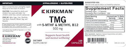 TMG (Trimethylglycine) 500 mg w/Folinic Acid & B12 Capsules - Hypo 120 capsules