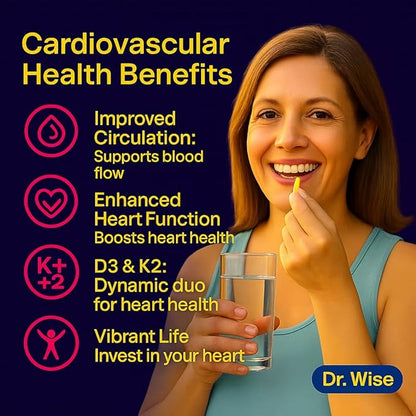 Dr. Wise Vitamin D3 + K2 – 5000 IU D3 with MK-7, One Per Day, for Strong Bones, Heart Health & Rejuvenated Vitality – Easy Swallow, Non-GMO – 60 Capsules, 2-Month Supply