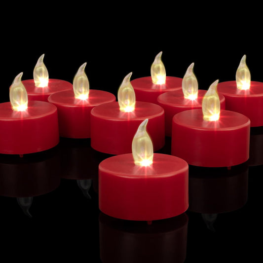 LED Tea Lights Candles- 50PACK Red Flameless Candles Realistic and Bright Flickering Long Lasting 200Hours for Holiday Celebration,Home Decoration