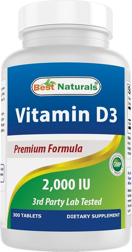 Best Naturals Vitamin D3 2000 IU – 300 Tablets – Made in USA, Non-GMO, Gluten Free, No Artificial Color, Flavor or Preservatives – Dietary Supplement.