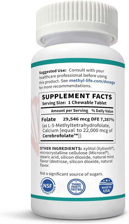 L-Methylfolate 15mg – L Methyl folate Supplement for Women & Men, Premium Cerebrofolate Formula (5-MTHF) – High Bioavailability Active Folate | 90 chewable Tablets 3 Months Supply Non-GMO, Gluten-Free