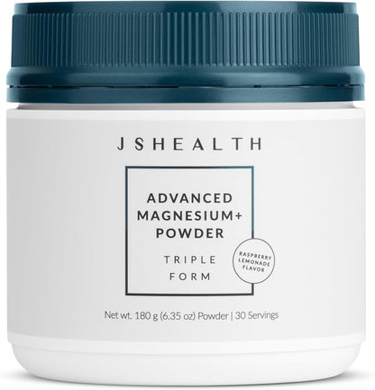 JSHealth Vitamins Advanced Magnesium+ Powder with Magnesium Glycinate & Citrate - 3 Bioavailable Forms, 400 mg/Serving