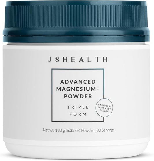 JSHealth Vitamins Advanced Magnesium+ Powder with Magnesium Glycinate & Citrate - 3 Bioavailable Forms, 400 mg/Serving