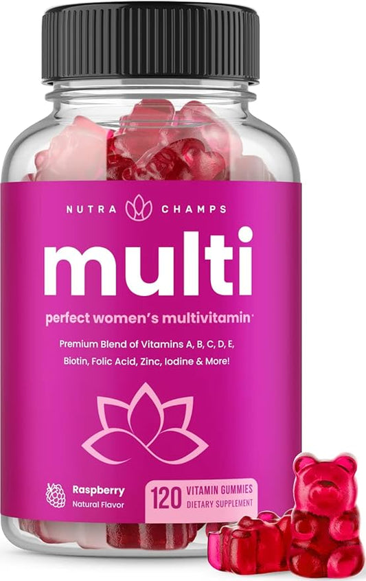 NutraChamps Multivitamin for Women, 120 Count, Vitamins A, B, C, D, E, Biotin, Folic Acid, Womens Gummy Multivitamins, Chewable Daily Multi Gummy Vitamins for Women