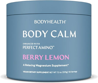 BodyHealth Body Calm Enhanced with PerfectAmino, High Absorption Magnesium Supplement for Men and Women, Magnesium Powder for Sleep, Berry Lemon (50 Servings)