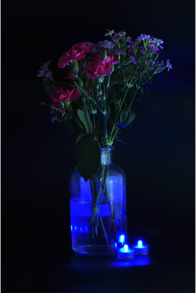 Halloween Lights Submersible LED Lights cr2032 Battery Powered Underwater Waterproof LED Tea Light for Events Wedding Centerpieces Vase Floral Xmas Holidays Home Decor Lighting(Pack of 12) (Blue)