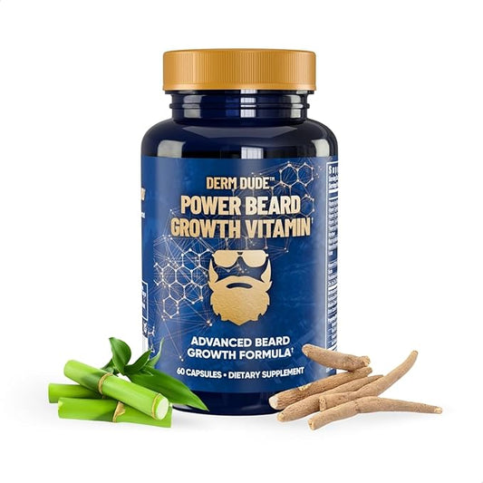 Derm Dude Power Beard Growth Vitamins for Men | With Biotin 10K MCG, Zinc B12 Saw Palmetto & Keratin for Healthier Thicker Fuller & Stronger Facial Hair | Restore Hair Breakage & Thinning, 60 Capsules