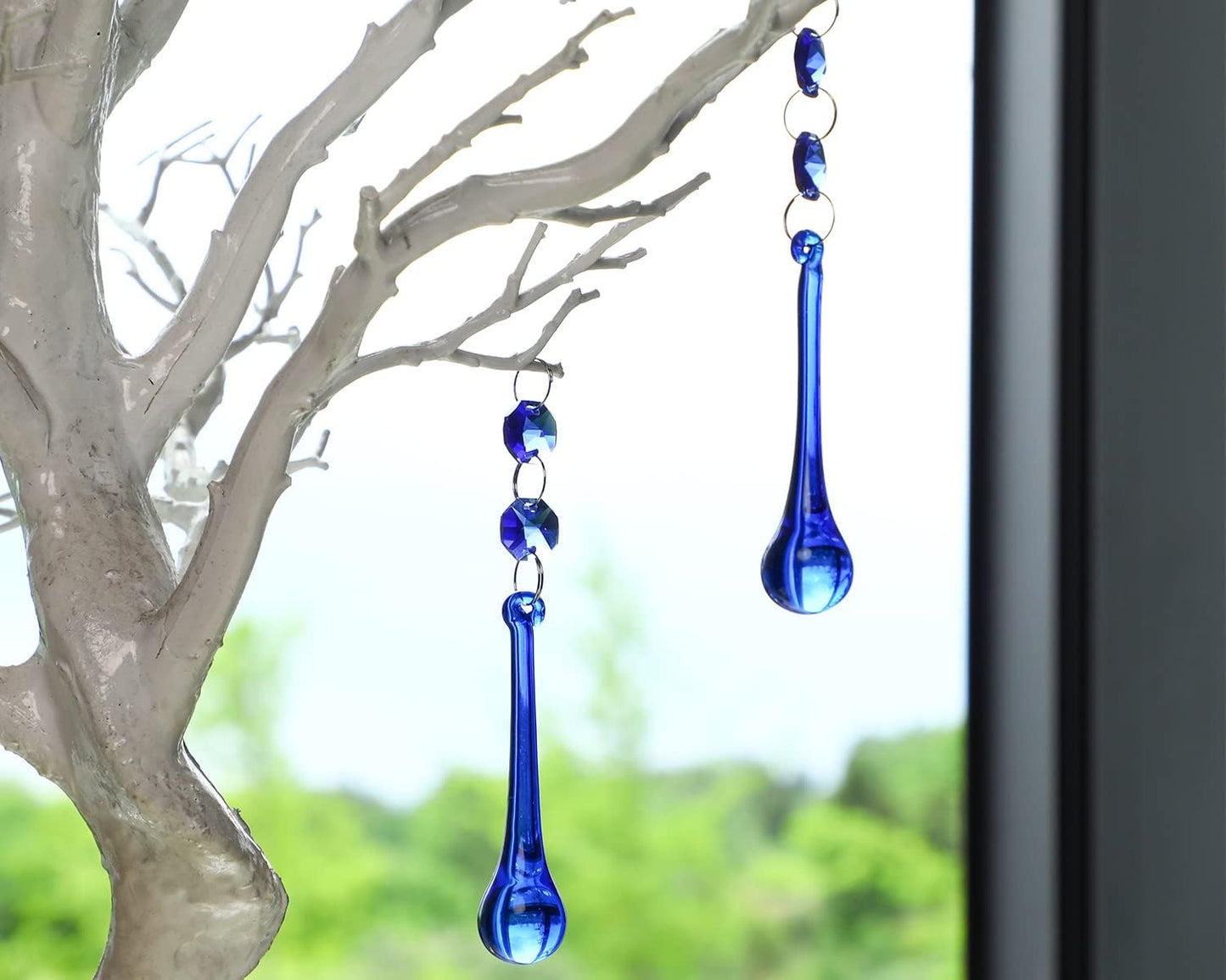 H&D 10pcs Suncatcher Crystal Raindrop Chandelier Prisms Pendants,Glass Prisms with Octagon Beads Lamp Curtain DIY Suncatcher Chandelier Parts (Cobalt Blue)