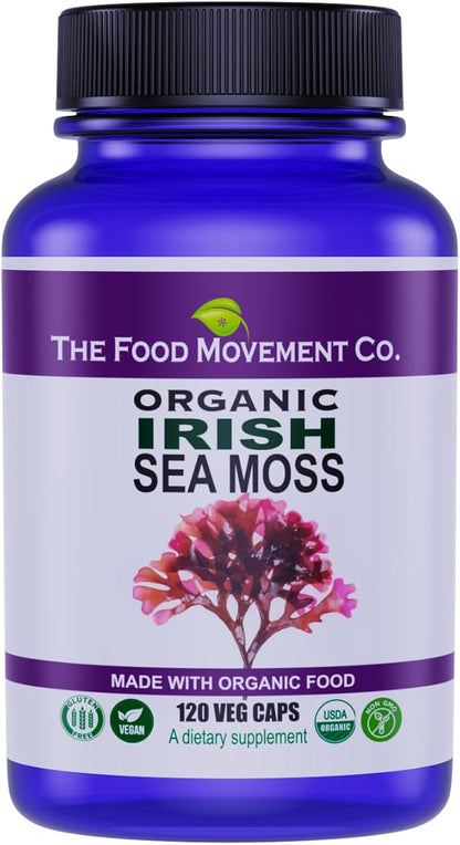 Irish Sea Moss, Organic Prebiotic Food, Over 70 Trace Minerals, Supports Healthy Elimination, Digestion and Immune Support 120 Vegan Capsules
