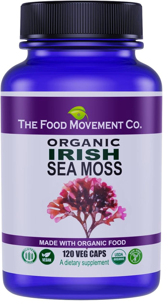Irish Sea Moss, Organic Prebiotic Food, Over 70 Trace Minerals, Supports Healthy Elimination, Digestion and Immune Support 120 Vegan Capsules