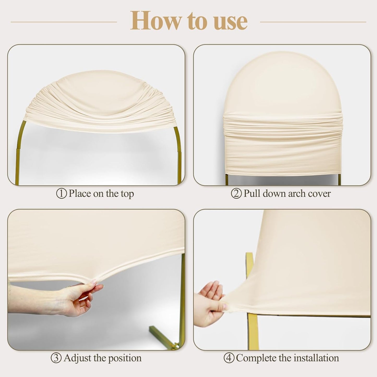 Ledido Wedding Arch Backdrop Cover 7.2FT Arch Covers Fitted Stretchy Spandex Round Top Stand Backdrop Cover for Wedding Banquet Ceremony Birthday Party Baby Shower Event Decoration,Beige