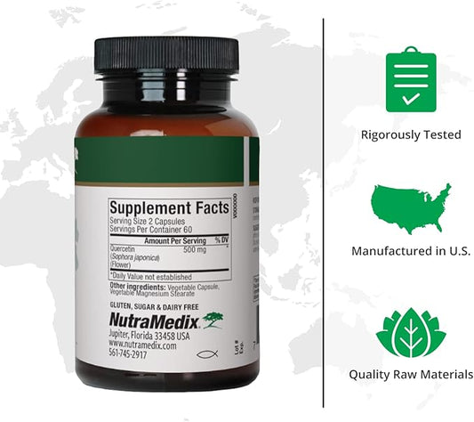NutraMedix Quercetin - Quercetin 500mg Capsules - Antioxidant & Immune Support Supplement for Heart Health - Aids in Zinc & Vitamin C Absorption (120 Vegetarian Capsules)