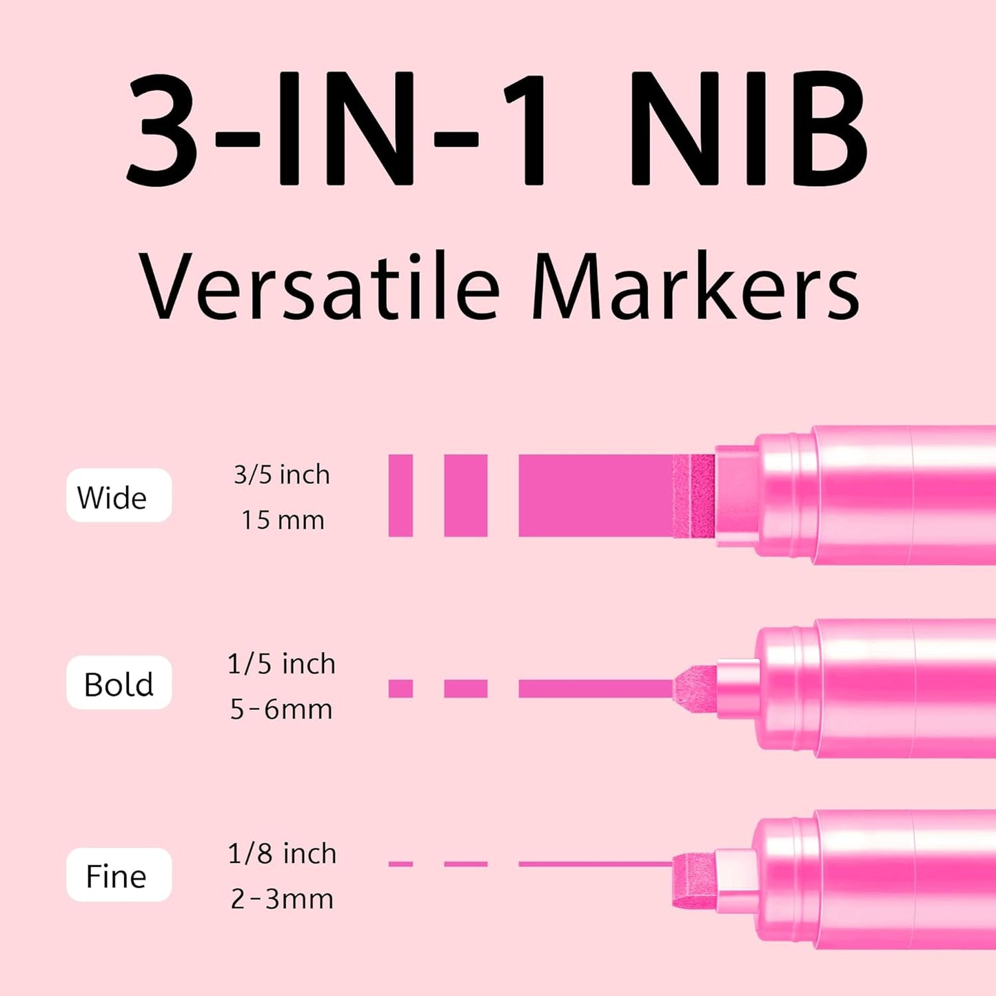 3 Pcs Pink Jumbo Permanent Markers: 15mm Wide Tip Thick Acrylic Paint Pen Large Calligraphy Marker for Rock Painting, Poster, Sign, Canvas, Glass, Wood, Ceramic