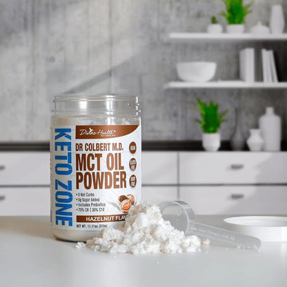Divine Health Dr. Colbert, MD MCT Oil Powder | Hazelnut Flavor Recommended in Keto Zone Diet Book | Coffee Creamer | 70% C8 30% C10 | 0 Net Carbs | 30 Day Supply | 330 G