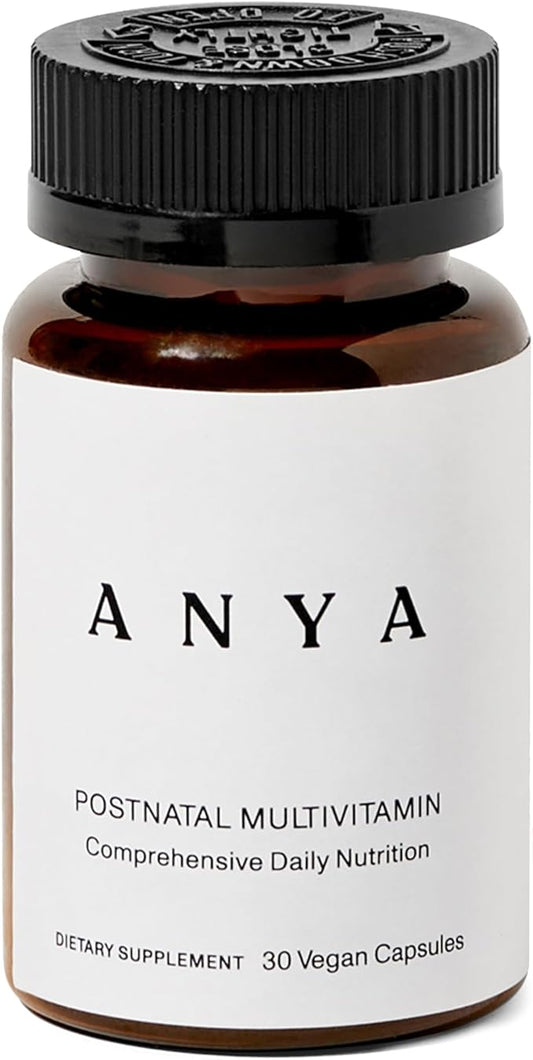 ANYA Postpartum Multivitamin, Postnatal Vitamin for Women Breastfeeding, 30 Capsules - Vitamins A, C, D3, Zinc, B12, Biotin, Folate and Iron - 100% Vegan, Non-GMO, Gluten Free, Baby Shower Gifts