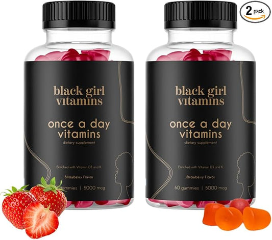 Black Girl Vitamins Once a Day - Womens Multivitamin Gummy - Vitamin A, B, C, E and Zinc. Multivitamin for Women, Immune Support. Vegan, Gluten-Free. Made in The USA (60 Day Supply, Strawberry)