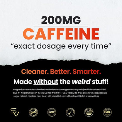 SmarterVitamins 200mg Caffeine Pills - MCT Oil from 100% Coconuts + 100mg L-Theanine, Energy and Focus, Extended Release Capsule, 50 Liquid Softgels