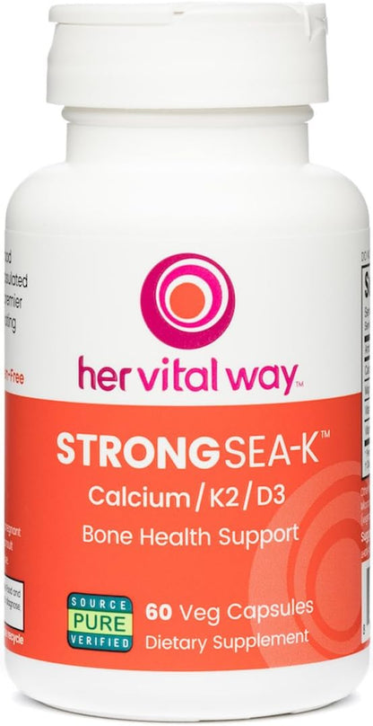 Strong Sea-K Calcium Supplement - Whole Food Calcium with K2 and D3 - Comprehensive Bone Health Supplement with Trace Minerals - 60 Capsules