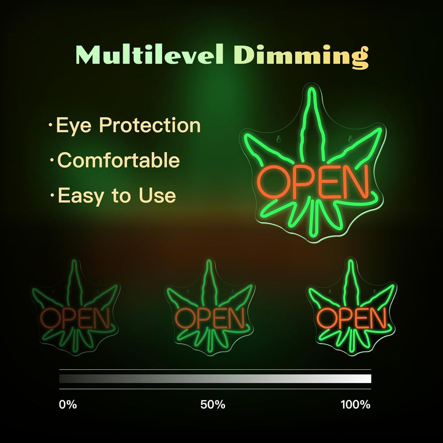 Ineonlife Green Leaves Open Neon Sign USB Dimmable Neon Signs for Wall Decor Psychedelic Led Light for Bar Club Cafe Shop Parties Window Decorations Adjustable Art Green Leaves Light