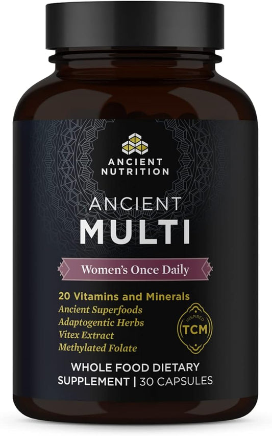 Ancient Nutrition Multivitamin for Women, Women's Once Daily Supplement, Methlyated Vitamin B, C, K2, Magnesium, Folate & Iron, Supports Bone Health, 30 Count