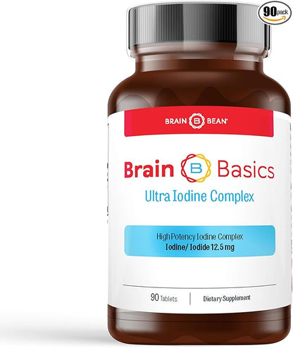 Brain Basics Ultra Iodine Complex Supplement for Thyroid Support, Iodine and Potassium Iodide in One, Iodine Supplement for Thyroid and Brain Health, 12.5 mg Iodine and Potassium Iodide - 90 Tablets