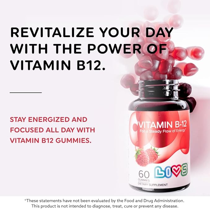 Vitamin B12 Gummies for Adults & Kids | Vegan Methylcobalamin B12 Supplement | Energy, Metabolism & Nerve Support | Raspberry Flavor | Non-GMO, Gluten-Free, Pectin-Based | 60 Count