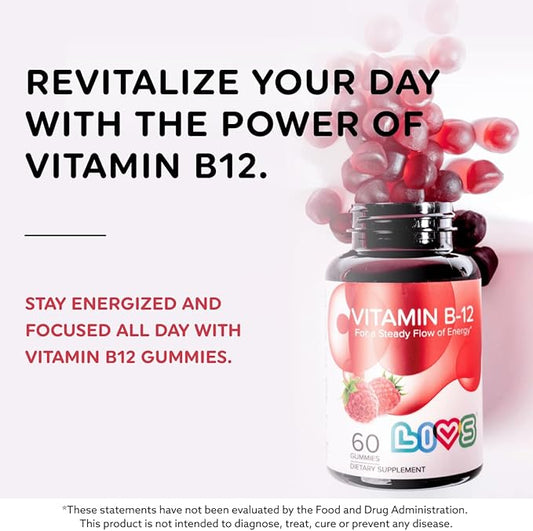 Vitamin B12 Gummies for Adults & Kids | Vegan Methylcobalamin B12 Supplement | Energy, Metabolism & Nerve Support | Raspberry Flavor | Non-GMO, Gluten-Free, Pectin-Based | 120 Count