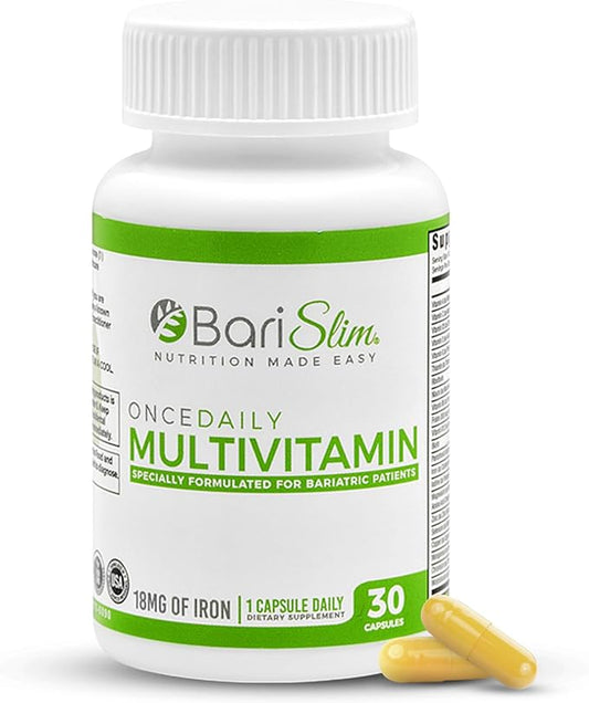 BariSlim Once Daily Bariatric Multivitamin Capsule - 18mg of Iron - Bariatric Vitamin & Supplement for Post Surgery Including Gastric Bypass & Gastric Sleeve | 30 Day Supply