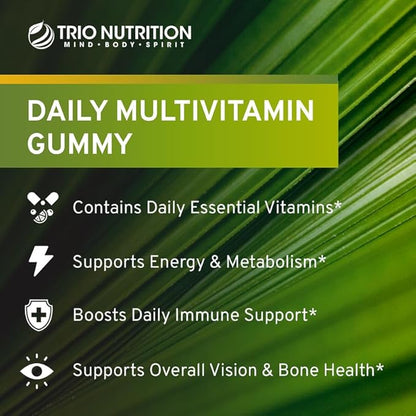 TRIO NUTRITION Daily Multivitamin Gummies for Men & Women - Natural Fruit Flavor with Essential Vitamins A, B, C, D, E & Zinc - Gluten-Free Immune Support & Energy Boost Supplement