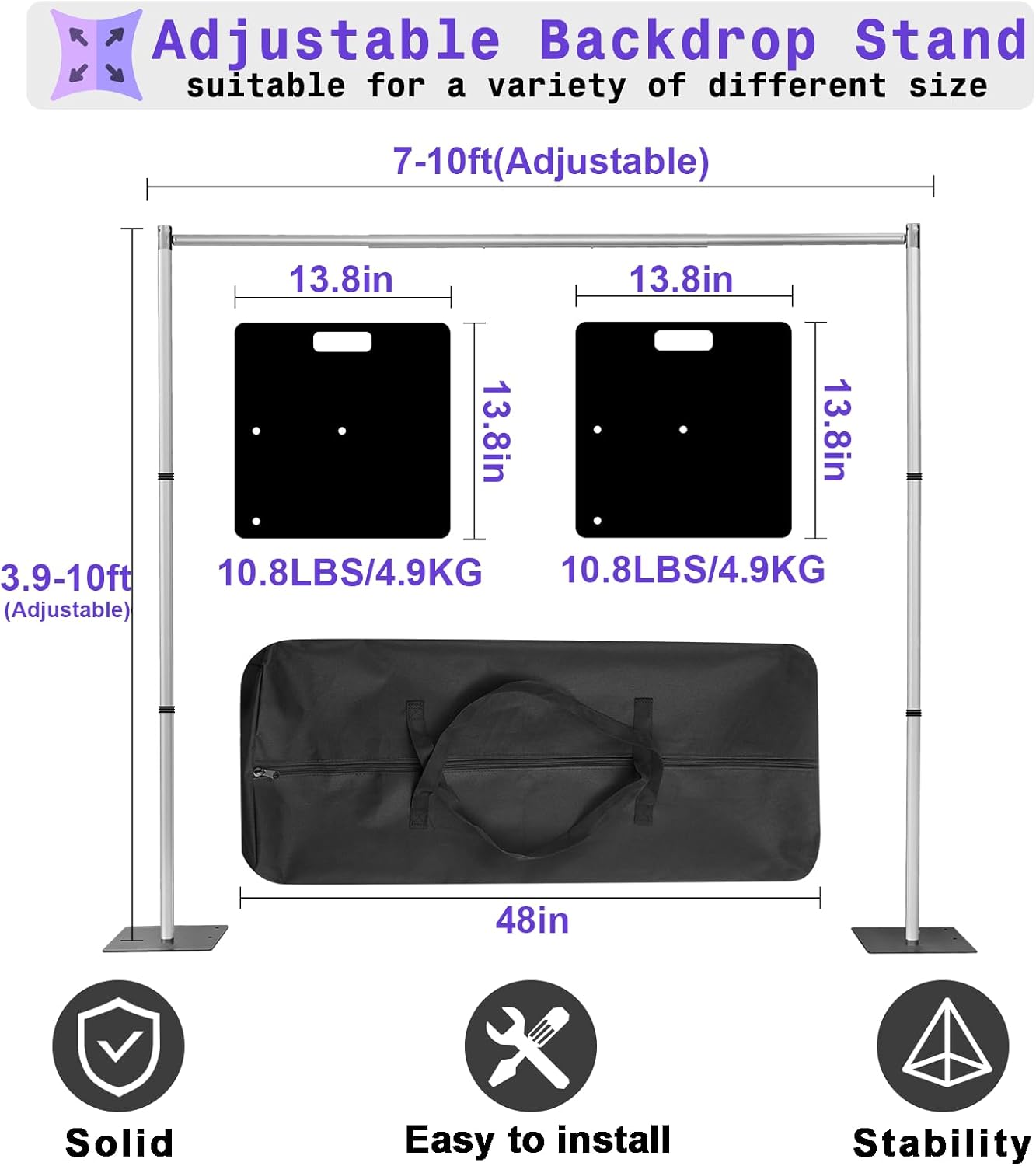 Backdrop Stand Heavy Duty 10x10Ft, Adjustable Metal Frame Pipe and Drape,Background Stand for Wedding Birthday Party Decorations