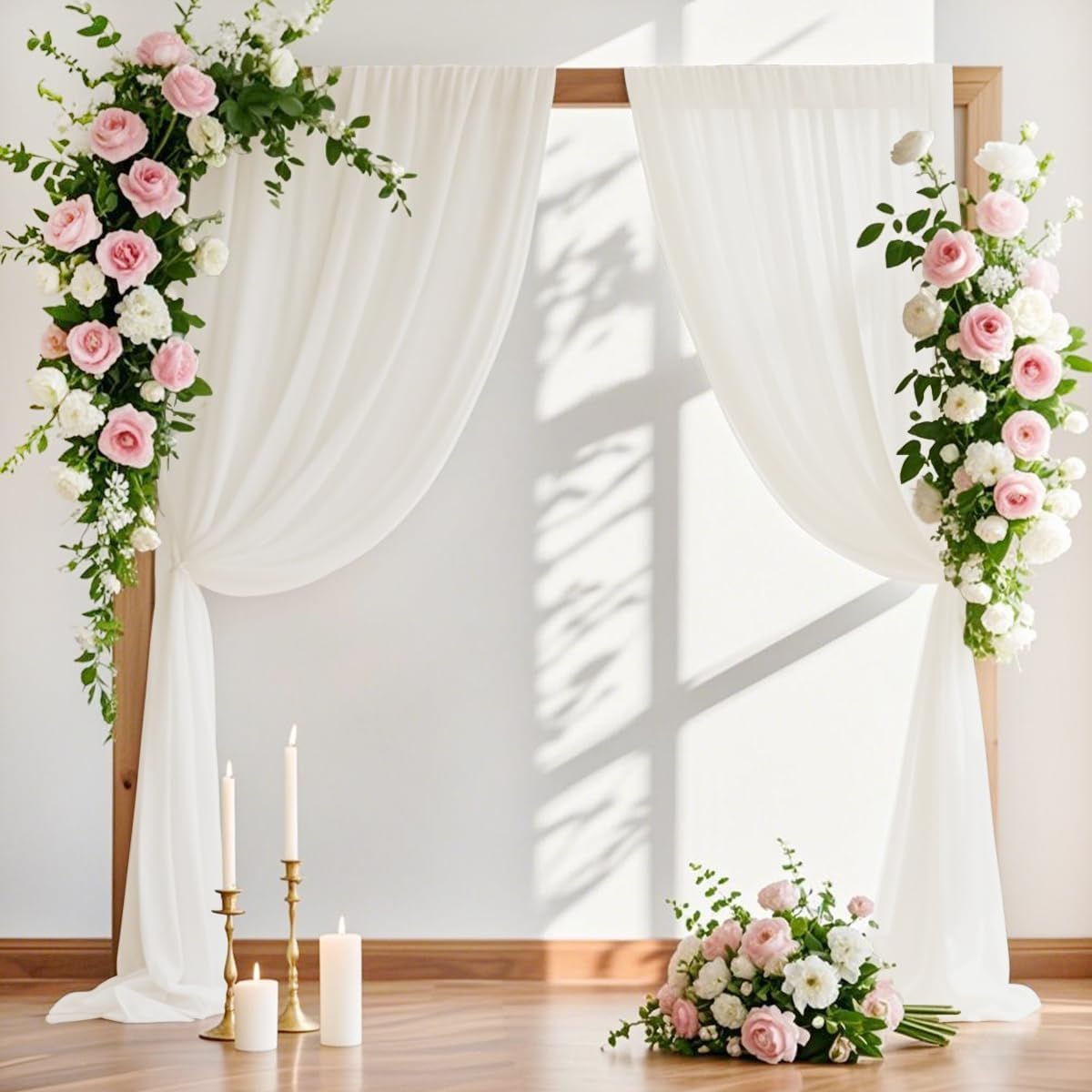 MLMW Wedding Arch Draping Fabric 2 Panels 29" x 20Ft Ivory Sheer Wedding Arch Backdrop Drapes Outdoor Curtain for Ceremony Party Background Ceiling Decor