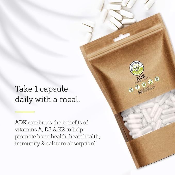 Organica DSO: ADK Vitamin Supplement - Vitamin D3 K2 and A - 90 Capsules - High Potency ADK Complex for Bone Health and Heart Health Support