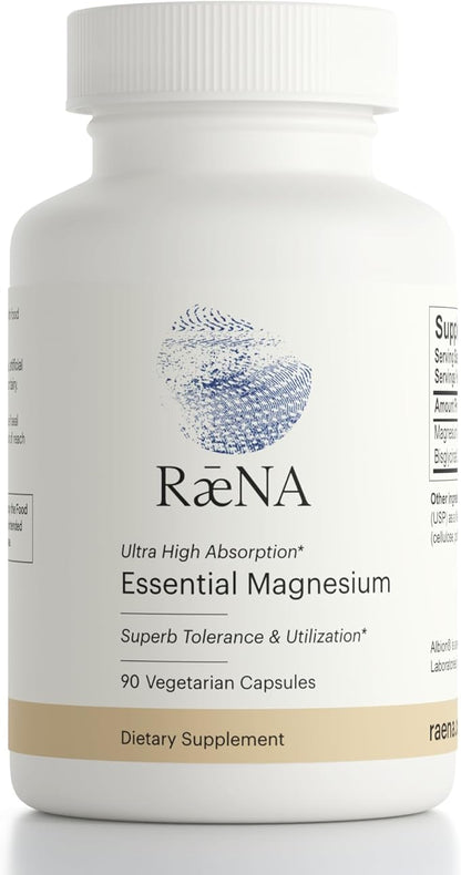 Raena Magnesium – Magnesium Supplement for Energy, Muscle Function, Bone Health & Overall Wellness - 90 Capsules, 30-Day Supply