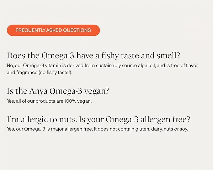 ANYA Omega-3 with 300mg of DHA and EPA, Clean Ingredients, Non-GMO, 100% Vegan, Gluten, Soy, and Dairy Free. Baby Shower Gifts & Breastfeeding, Postnatal Supplement, Lactation Support
