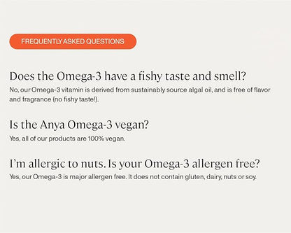 ANYA Omega-3 with 300mg of DHA and EPA, Clean Ingredients, Non-GMO, 100% Vegan, Gluten, Soy, and Dairy Free. Baby Shower Gifts & Breastfeeding, Postnatal Supplement, Lactation Support