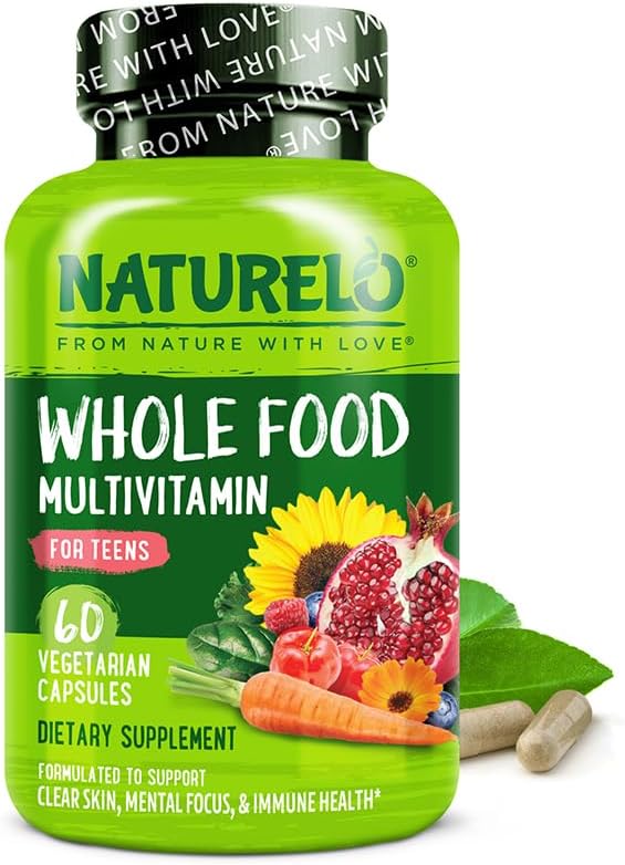 NATURELO Teen Multivitamin - Whole Food Multivitamin - with Minerals for Teenage Boys & Girls - Supplement for Active Kids - Non-GMO - Vegan & Vegetarian - 60 Capsules