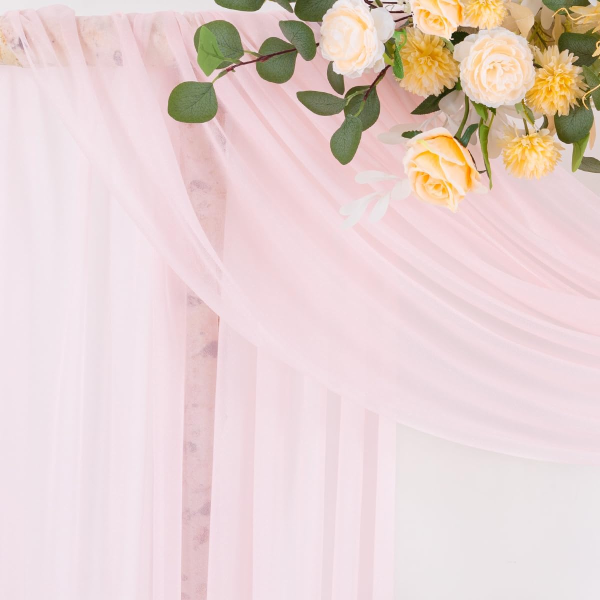 Socomi Blush Pink Wedding Arch Draping Fabric 29" x 20Ft 4 Panels Sheer Outdoor Curtain Drapes Extra Long for Bridal Baby Shower Ceremony Birthday Party Decor