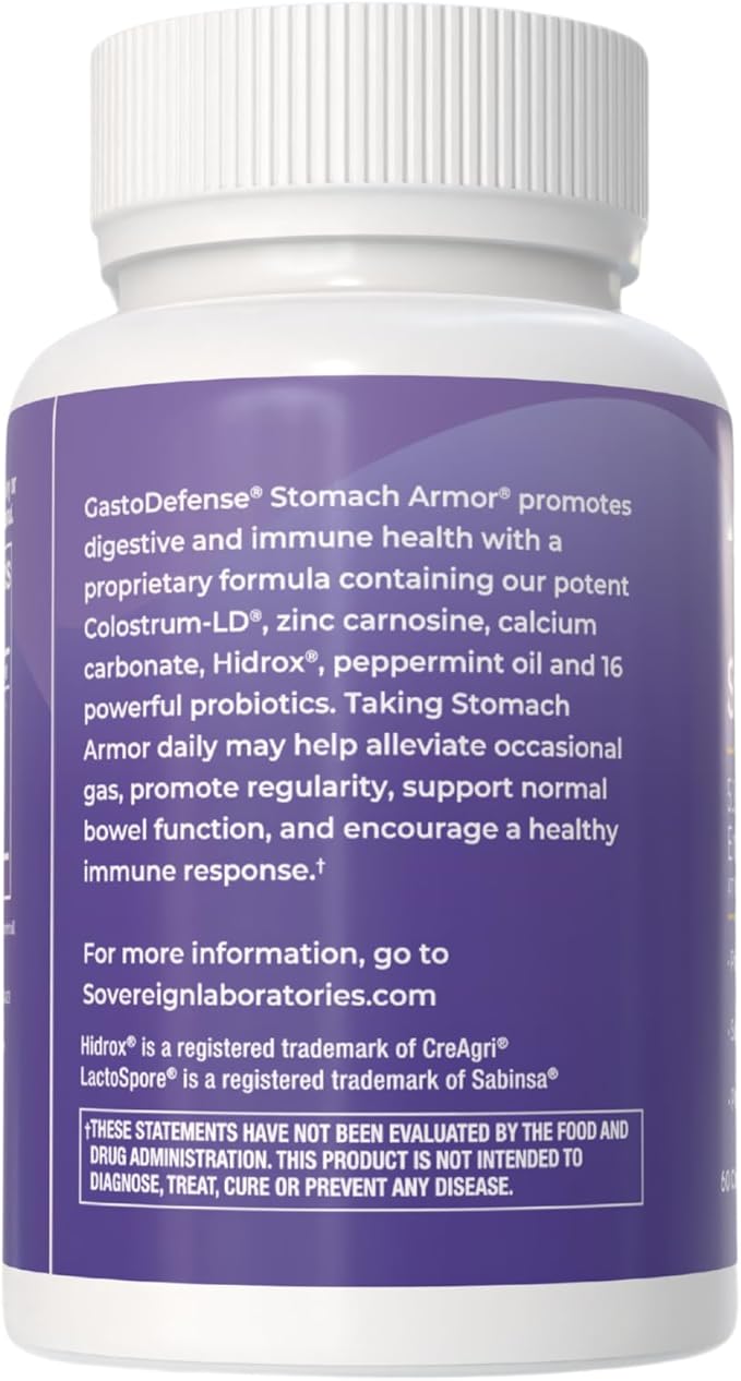 Stomach Armor - Shelf Stable Pre and Probiotic - Liposomal Colostrum-LD Enhanced. Beneficial Stains Colonize and Promote Gut Health, Designed for Adult Women and Men