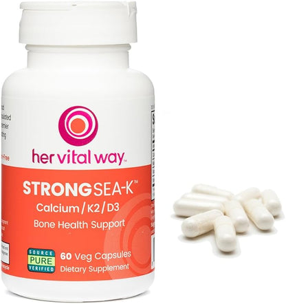 Strong Sea-K Calcium Supplement - Whole Food Calcium with K2 and D3 - Comprehensive Bone Health Supplement with Trace Minerals - 60 Capsules